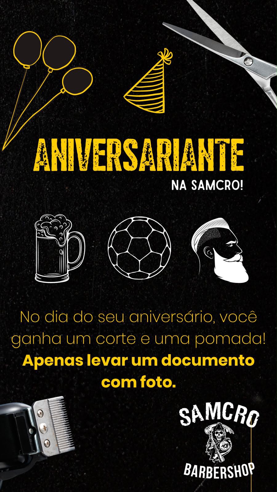 Arte oficial da promoção para aniversariantes da Samcro