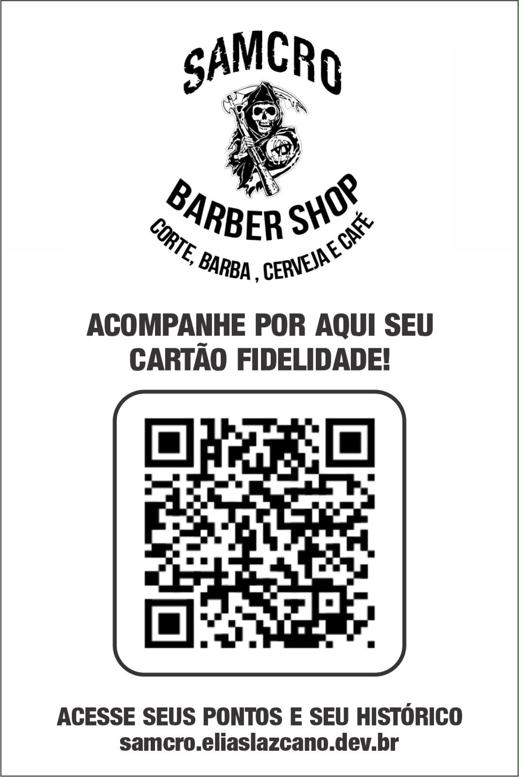 QR Code oficial para acompanhar os pontos e o histórico do cartão fidelidade Samcro