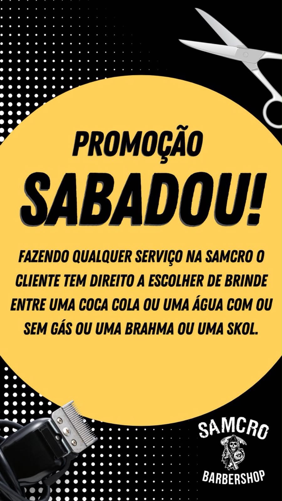 Arte oficial da promoção Sabadou: bebida de cortesia ao fazer um serviço