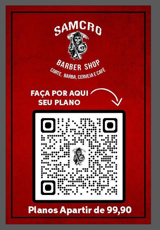 Arte oficial Samcro com QR Code para consultar os planos mensais
