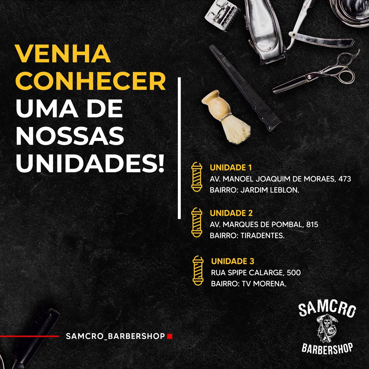 Arte oficial Venha conhecer uma de nossas unidades Samcro